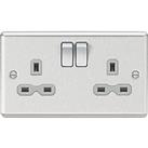 Knightsbridge 13A 2-Gang DP Switched Double Socket Brushed Chrome with Colour-Matched Inserts (138TX