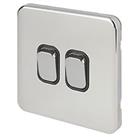 Schneider Electric Lisse Deco 10AX 2-Gang 2-Way Light Switch Polished Chrome with Black Inserts (157