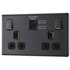 LAP 13A 2-Gang DP Switched Socket + 4.2A 15W 2-Outlet Type A & C USB Charger Slate Grey with Bla
