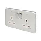 Schneider Electric Lisse Deco 13A 2-Gang DP Switched Plug Socket Polished Chrome with LED with White