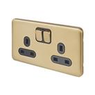 Schneider Electric Lisse Deco 13A 2-Gang SP Switched Plug Socket Satin Brass with Black Inserts (198