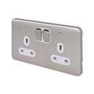 Schneider Electric Lisse Deco 13A 2-Gang DP Switched Plug Socket Brushed Stainless Steel with White 