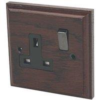 Varilight 13AX 1-Gang DP Switched Plug Socket Dark Oak with Black Inserts (1012H)