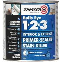 Zinsser Bulls Eye 1-2-3 1Ltr White Matt Stain Block Interior & Exterior Multi Surface Primer (10135)