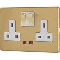 Contactum Lyric 13A 2-Gang DP Switched Socket Outlet Brushed Brass with Neon with White Inserts (101RP)