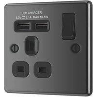 LAP 13A 1-Gang SP Switched Socket + 2.1A 10.5W 2-Outlet Type A USB Charger Black Nickel with Black Inserts (1043F)