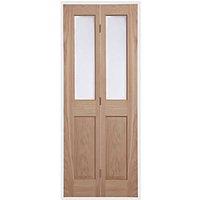 Victorian 1-Door 2-Frosted Light Unfinished Oak Wooden 2-Panel Internal Bi-Fold Glazed 1981mm x 762mm (104FA)