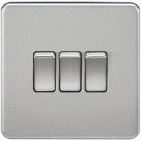 Knightsbridge 10AX 3-Gang 2-Way Light Switch Brushed Chrome (105VF)
