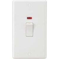 Knightsbridge Curved Edge 45A 2-Gang DP Cooker Switch White with Neon (107YA)