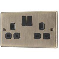 LAP 13A 2-Gang SP Switched Socket Antique Brass with Black Inserts (112PN)