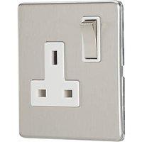 Contactum Lyric 13A 1-Gang DP Switched Socket Outlet Brushed Steel with White Inserts (112RP)