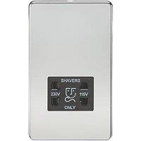 Knightsbridge 2-Gang Dual Voltage Shaver Socket 115 V / 230V Polished Chrome with Black Inserts (113TY)