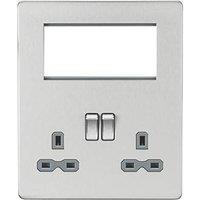Knightsbridge 13A 2-Gang DP Combination Plate Brushed Chrome with Colour-Matched Inserts (118VF)