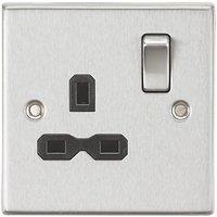 Knightsbridge 13A 1-Gang DP Switched Single Socket Brushed Chrome with Black Inserts (119TX)