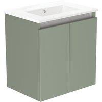Newland Double Door Wall-Mounted Vanity Unit with Basin Matt Sage Green 500mm x 370mm x 540mm (120RN)