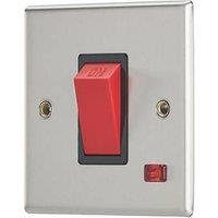 Contactum iConic 45A 1-Gang DP Control Switch Brushed Steel with Neon with Black Inserts (125RR)