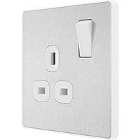 British General Evolve 13A 1-Gang SP Switched Socket Brushed Steel with White Inserts (126RF)