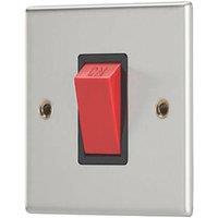 Contactum iConic 45A 1-Gang DP Control Switch Brushed Steel with Black Inserts (127RR)