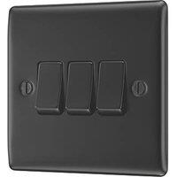 British General Nexus Metal 20A 16AX 3-Gang 2-Way Light Switch Matt Black (132PM)