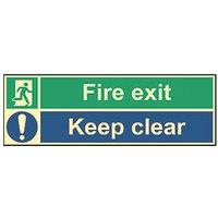 Essentials Photoluminescent "Fire Exit Keep Clear" Sign 150mm x 400mm (136FG)