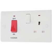 British General 800 Series 45A 2-Gang DP Cooker Switch & 13A DP Switched Socket White with LED (137HV)