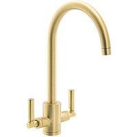 Streame by Abode Brolle Swan Dual-Lever Mono Mixer Kitchen Tap Brushed Brass (139JM)