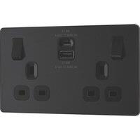 British General Evolve 13A 2-Gang SP Switched Socket + 3A 22W 2-Outlet Type A & C USB Charger Matt Black with Black Inserts (140YV)