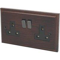 Varilight 13AX 2-Gang DP Switched Plug Socket Dark Oak with Black Inserts (1415H)