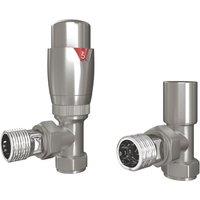 ETAL Danva 15mm x 1/2" Brushed Steel Angled Modern Thermostatic Radiator Valve & Lockshield (148VV)