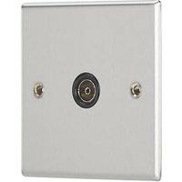 Contactum iConic 1-Gang Female Coaxial TV Socket Brushed Steel with Black Inserts (151RP)