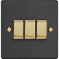 Varilight 10A 3-Gang 2-Way Light Switch Matt Black with Colour-Matched Inserts (156YT)