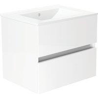 Newland Double Drawer Wall-Mounted Vanity Unit with Basin Gloss White 600mm x 450mm x 540mm (167RN)