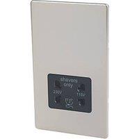 Varilight 2-Gang Dual Voltage Shaver Socket 115 / 230V Satin Chrome with Black Inserts (1687H)