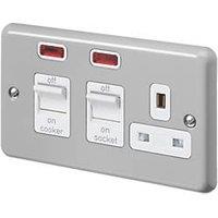 MK Contoura 45A 2-Gang DP Cooker Switch & 13A DP Switched Socket Grey with Neon with White Inserts (171RG)