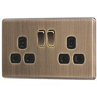 Arlec 13A 2-Gang SP Switched Socket Antique Brass with Black Inserts (171RU)