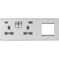 Knightsbridge 13A 2-Gang DP Combination Plate + 4.0A 18W 2-Outlet Type A & C USB Charger Brushed Chrome with Colour-Matched Inserts (171VF)