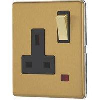 Contactum Lyric 13A 1-Gang DP Switched Socket Outlet Brushed Brass with Neon with Black Inserts (176RP)