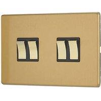 Contactum Lyric 10AX 4-Gang 2-Way Light Switch Brushed Brass with Black Inserts (180RP)