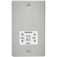 Knightsbridge 2-Gang Dual Voltage Shaver Socket 115 V / 230V Brushed Chrome with White Inserts (182TX)