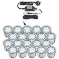 LAP Coldstrip 30mm Outdoor Blue Round LED Recessed Deck Light Kit Brushed Chrome 10W 20 Pack (183KJ)