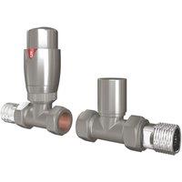 ETAL Danva 15mm x 1/2" Brushed Steel Straight Modern Thermostatic Radiator Valve & Lockshield (183VV)