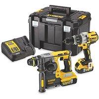 DeWalt DCK229P2T-GB 18V 2 x 5.0Ah Li-Ion XR Brushless Cordless Combi Drill & SDS Plus Drill Twin Pack (1854P)