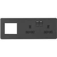 Knightsbridge 13A 2-Gang DP Combination Plate Anthracite with Black Inserts (186VF)