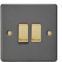 Varilight 10A 2-Gang 2-Way Light Switch Graphite Grey with Colour-Matched Inserts (188YT)