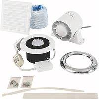 Xpelair Airline ALL100T 4" Axial Inline Bathroom Shower Extractor Fan Kit With LED Light with Timer White/Chrome 220-240V (190FH)