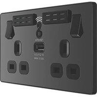 British General Evolve 13A 2-Gang SP Switched Socket With WiFi Extender + 2.1A 10.5W 1-Outlet Type A USB Charger Black Chrome with Black Inserts (190RF)