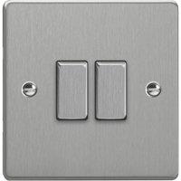 Varilight 10A 2-Gang 2-Way Light Switch Brushed Steel with Colour-Matched Inserts (192YT)