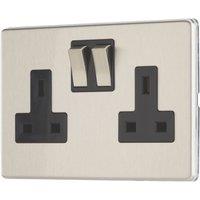 Contactum Lyric 13A 2-Gang DP Switched Socket Outlet Brushed Steel with Black Inserts (196RR)