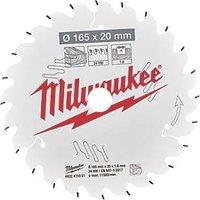 Milwaukee Wood Circular Saw Blade 165mm x 20mm 24T (198GE)