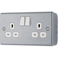 British General 13A 2-Gang DP Switched Metal Clad Power Socket with White Inserts (198PF)